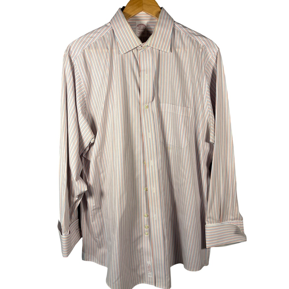 Brooks Brothers Mens Traditional‎ Fit Non-Iron Striped Dress Shirt 16.5-33 Blue